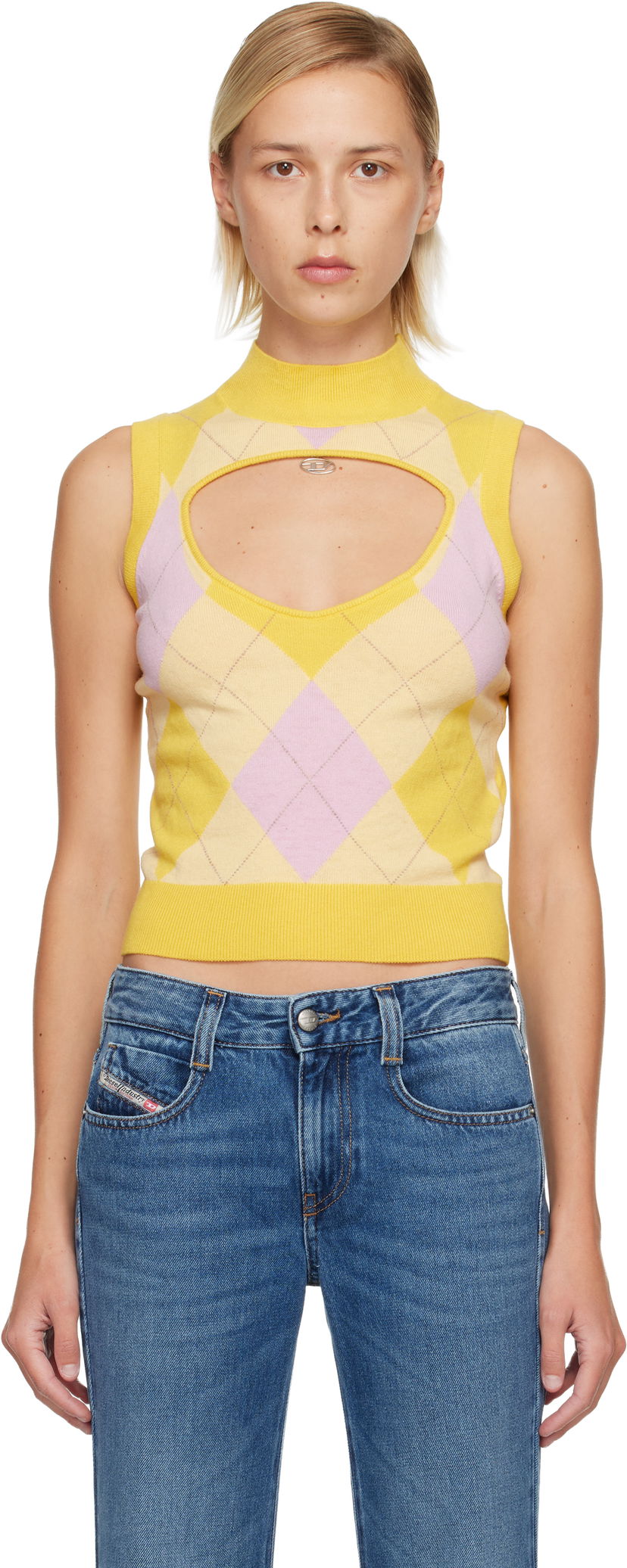 Telovnik Diesel Argyle Pattern Cut-Out Sleeveless Mock Neck Top Večbarvna | A19500 0JLBB