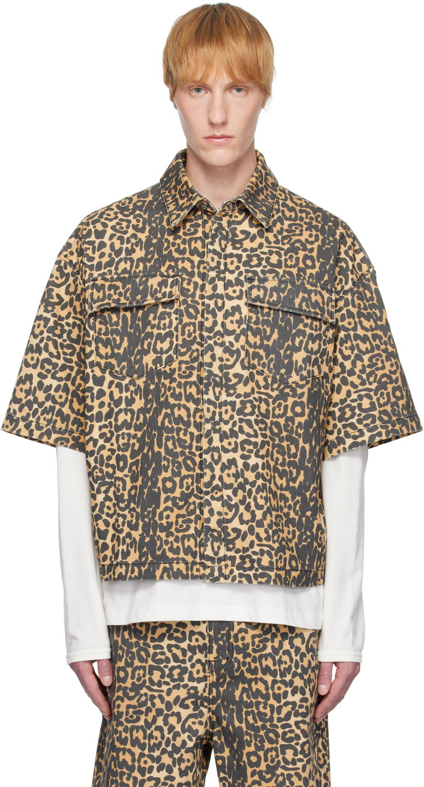 Srajce Rhude Rhude Leopard Boxy Work Denim Shirt Bež | RHSS25SR05012