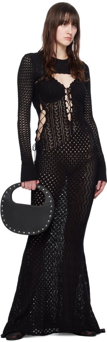 Obleke GUIZIO Guizio Micro Crop Open Knit Sweater Črna | S24710S035, 3