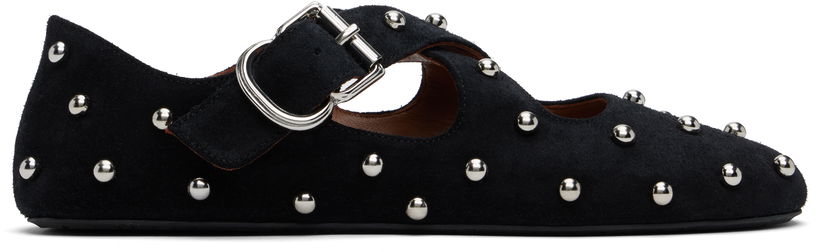 Obleke Alaïa ALAÏA Criss Cross Studded Ballerina Flats Črna | AA3A046CK284