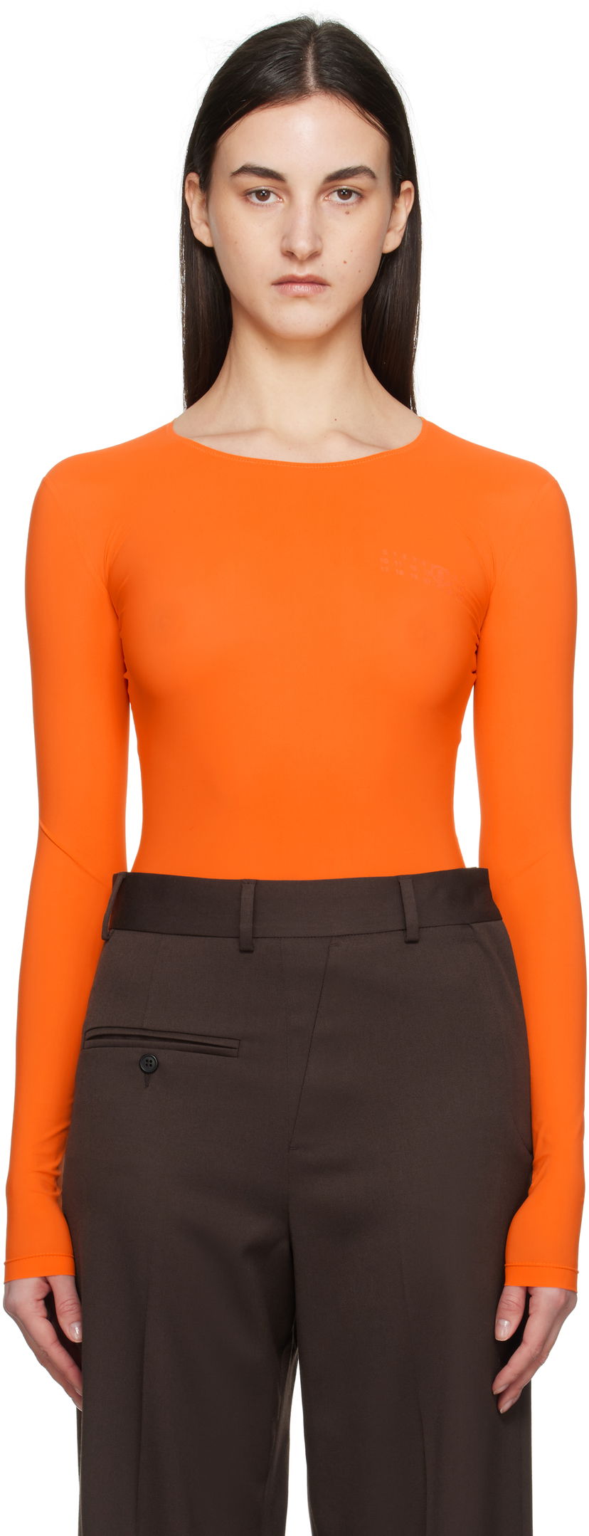 Bodi Maison Margiela MM6 Maison Margiela Jersey Long Sleeve Bodysuit Oranžna | S52NA0068 S20518