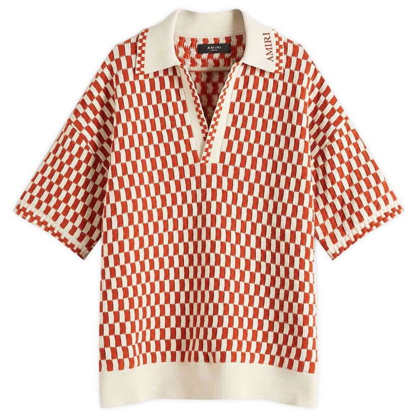 Pleteni pulover AMIRI Amiri Checkered Oversized Polo, Size Large Oranžna | AMKNPO1057-809