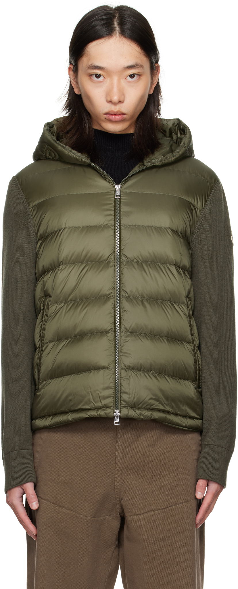 Puhovka Moncler Moncler Padded Wool Zip-Up Down Hoodie Zelena | K20919B00006M1131