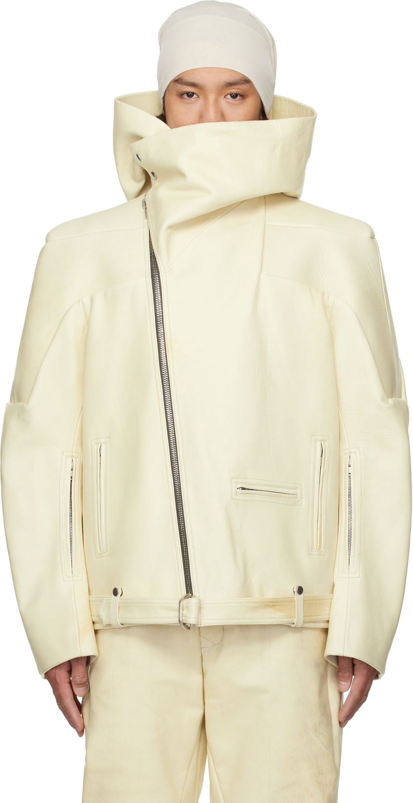 Jakna Rick Owens Rick Owens Hollywood Hooded Stooges Leather Jacket Bela | RR01E5704 LBH