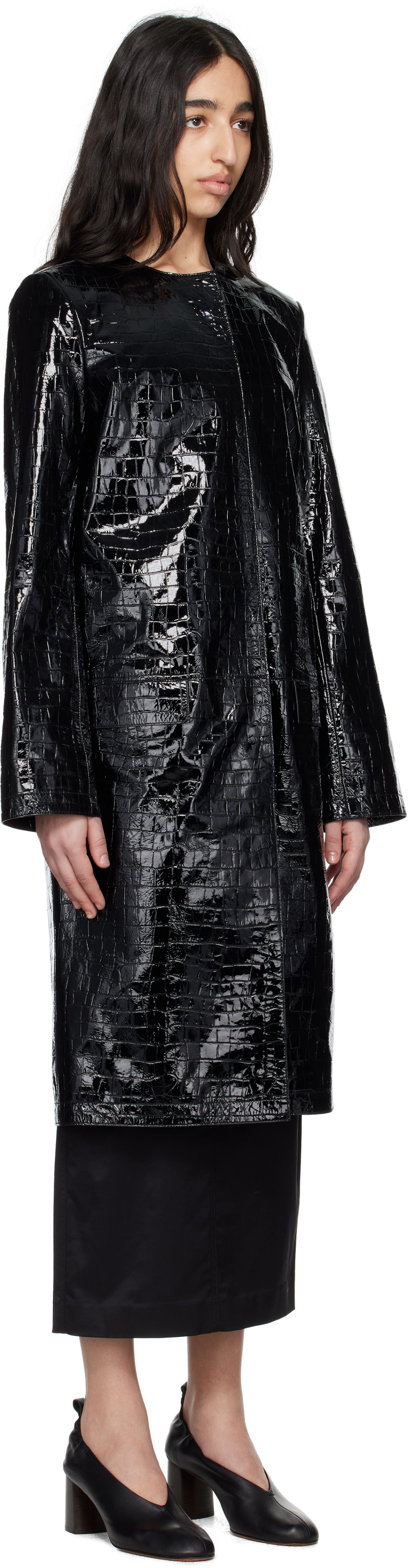 Plašči TOTEME TOTEME Croco-Embossed Leather Coat Črna | 252-WRO0219-LE0129, 1