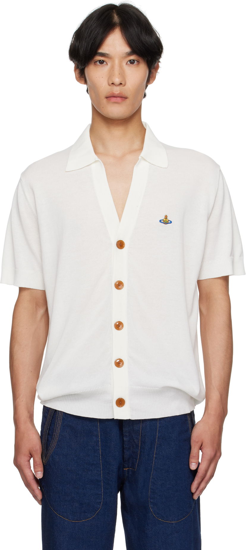 Pleteni pulover Vivienne Westwood Vivienne Westwood Cotton Polo Cardigan Bela | 2701001D-Y003F-