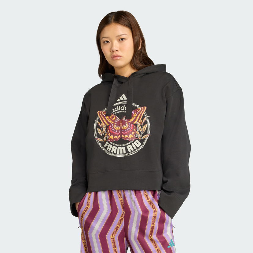 Pulover adidas Performance adidas X Farm Rio Butterfly Graphic Cropped Hoodie Črna | JL8607