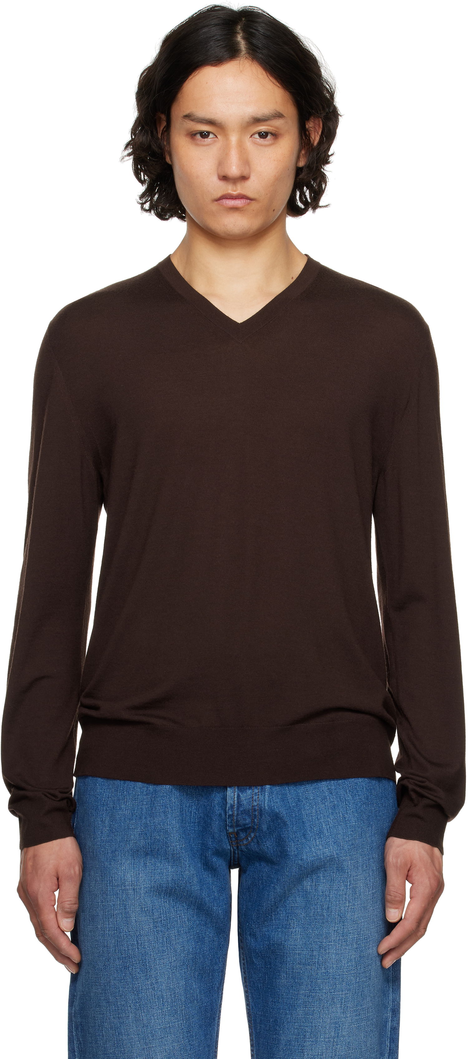 Pleteni pulover The Row The Row Dimarco V-Neck Sweater Rjava | 917-Y590, 0
