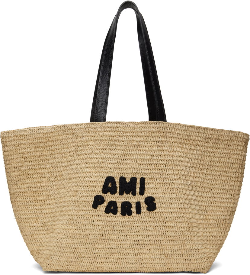 Tote bag AMI AMI Paris Rafia Tote Bag with Leather Handles Bež | ULL033.AW0077
