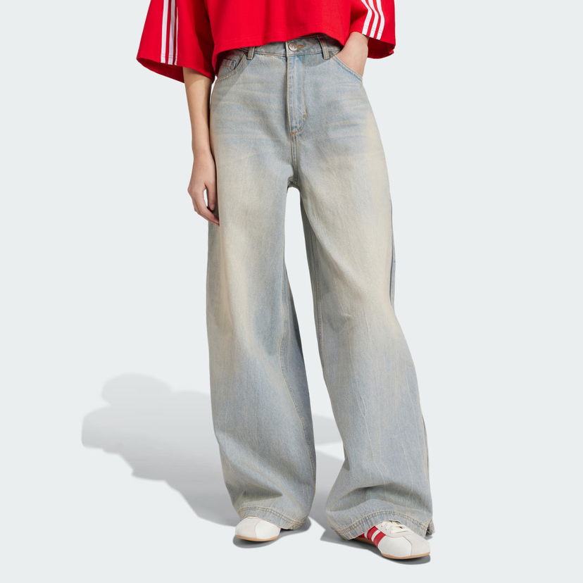 Kavbojke adidas Performance Adilenium Season 3 Zip Washed Denim Wide Leg Jeans Modra | JX9210