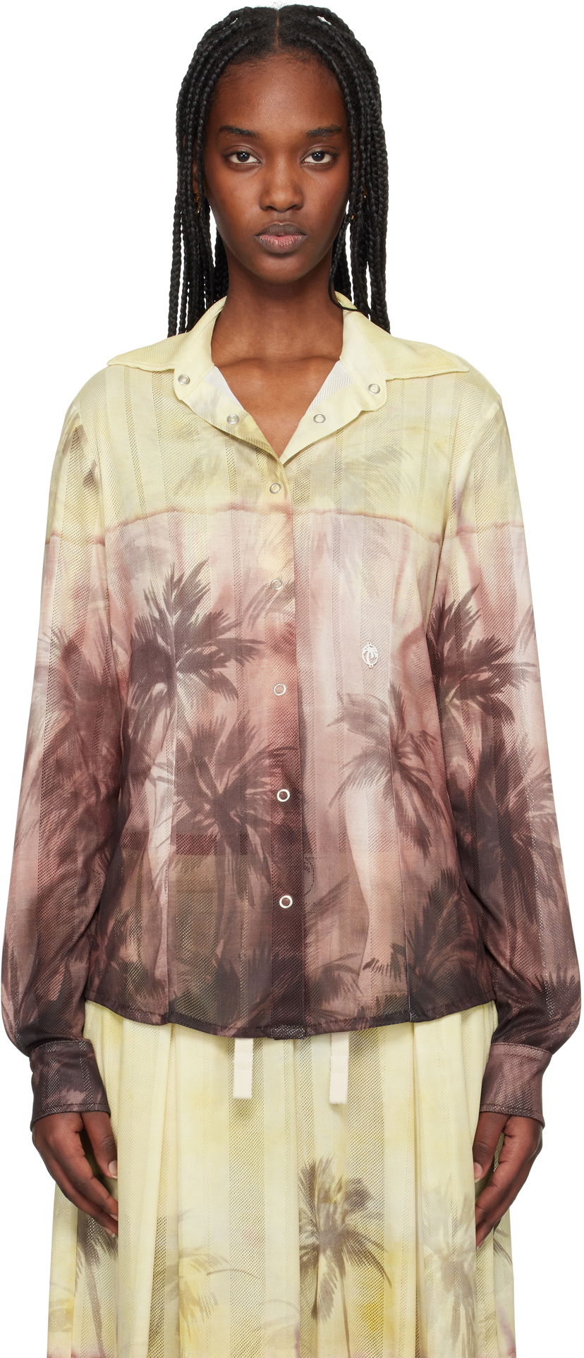 Srajce Palm Angels Palm Angels Sunset Palms Button-Down Shirt Rumena | PWGE024S25FAB0012010