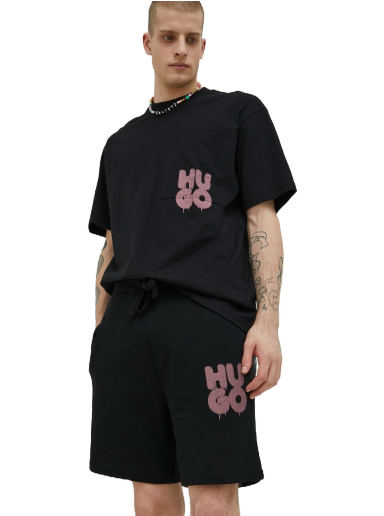Kratke hlače BOSS Graffiti-Style Stacked Stacked Logo Cotton Terry Shorts Črna | 50487543