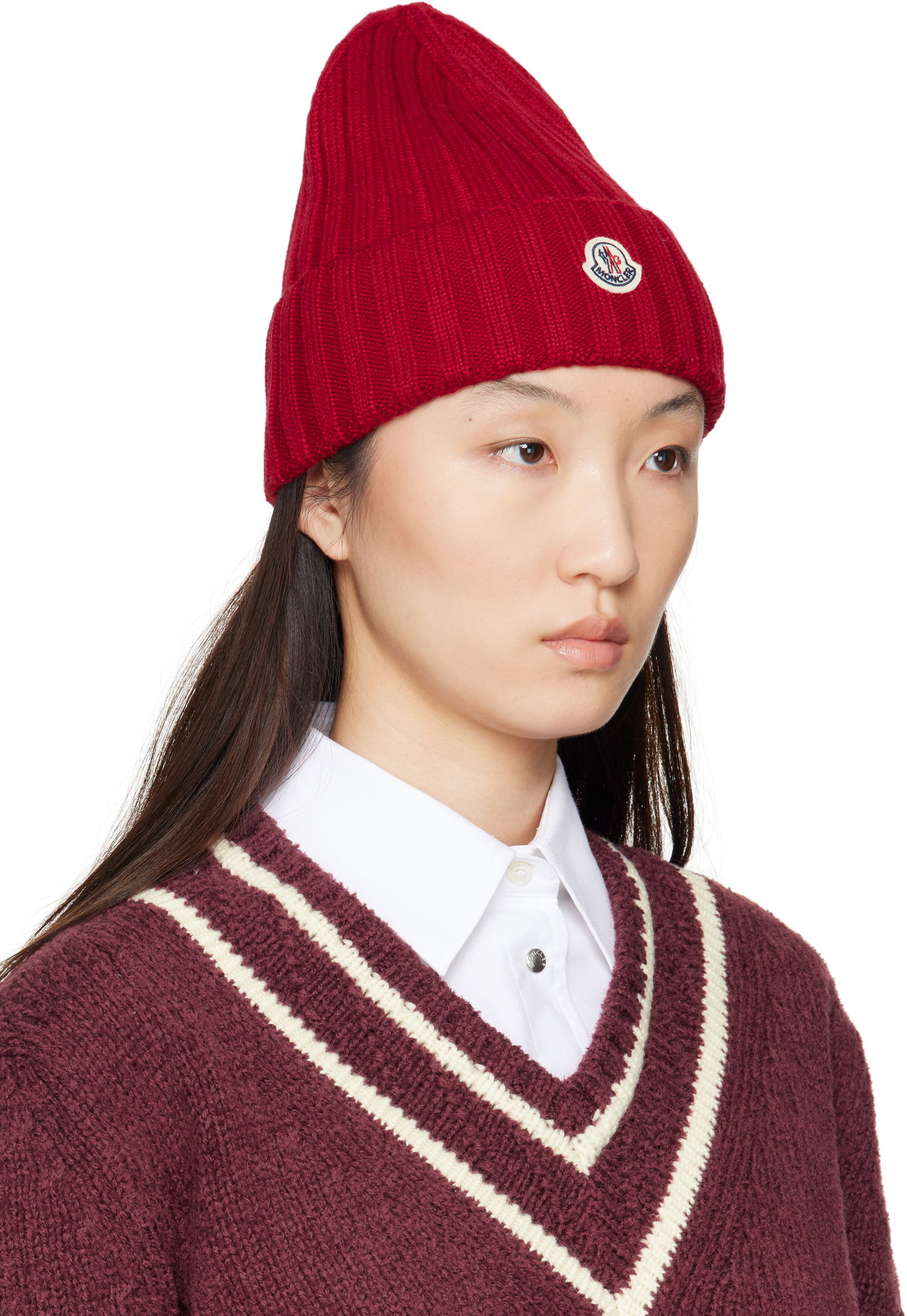 Beanie Moncler Moncler Wool Ribbed Beanie Rdeča | K20933B00036A9327, 1