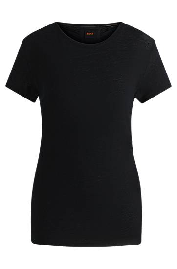 Majica BOSS BOSS Linen T-Shirt with Gathered Back Črna | 50540431