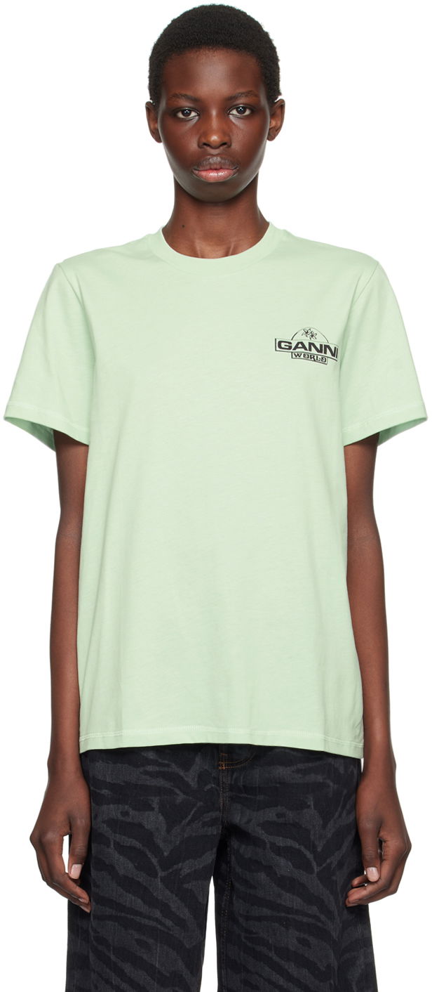 Majica GANNI World Print T-Shirt Zelena | T3923