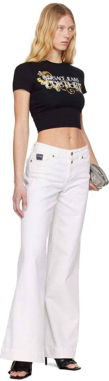 Krop-top Versace Versace Jeans Couture Crystal Outline Barocco Cropped T-Shirt Črna | E78HAHC05_ECJ02C, 3