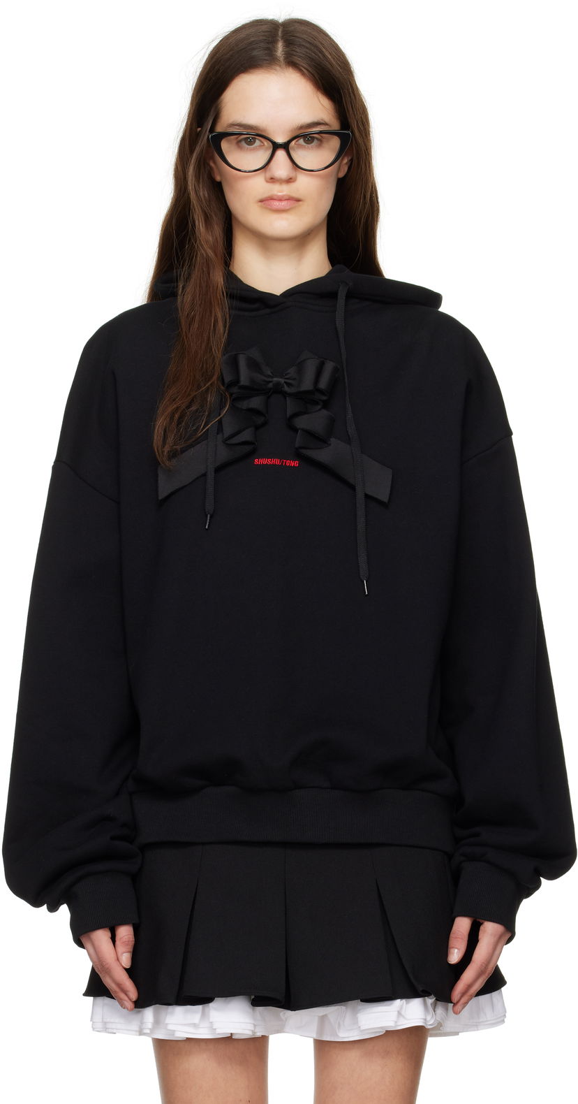 Pulover SHUSHU/TONG SHUSHU/TONG 3D Bow Loose Fit Hoodie Črna | FSDDTO16 XGM360