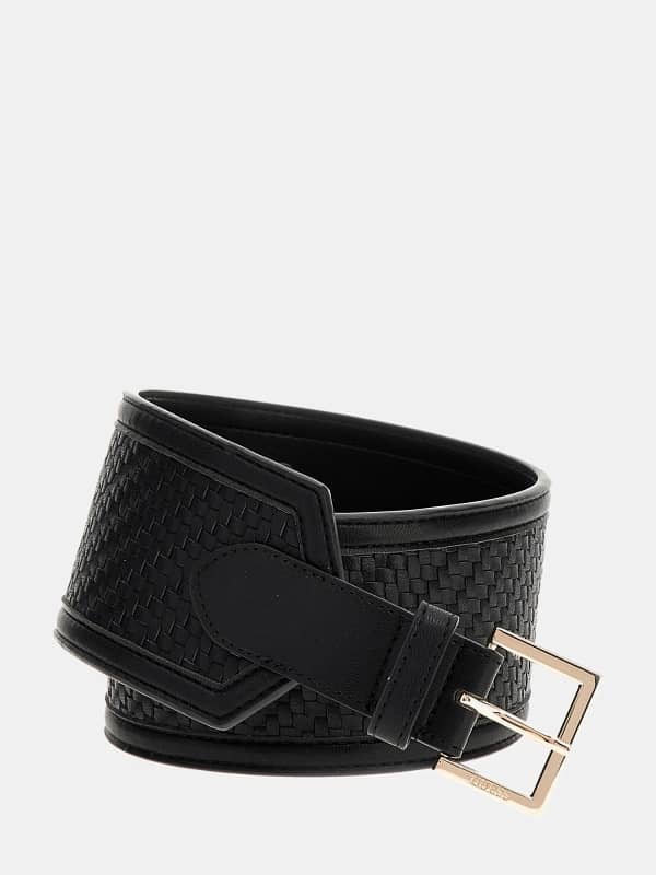 Pasovi GUESS Woven Faux Leather Wide Waist Belt Črna | BW9210P5180