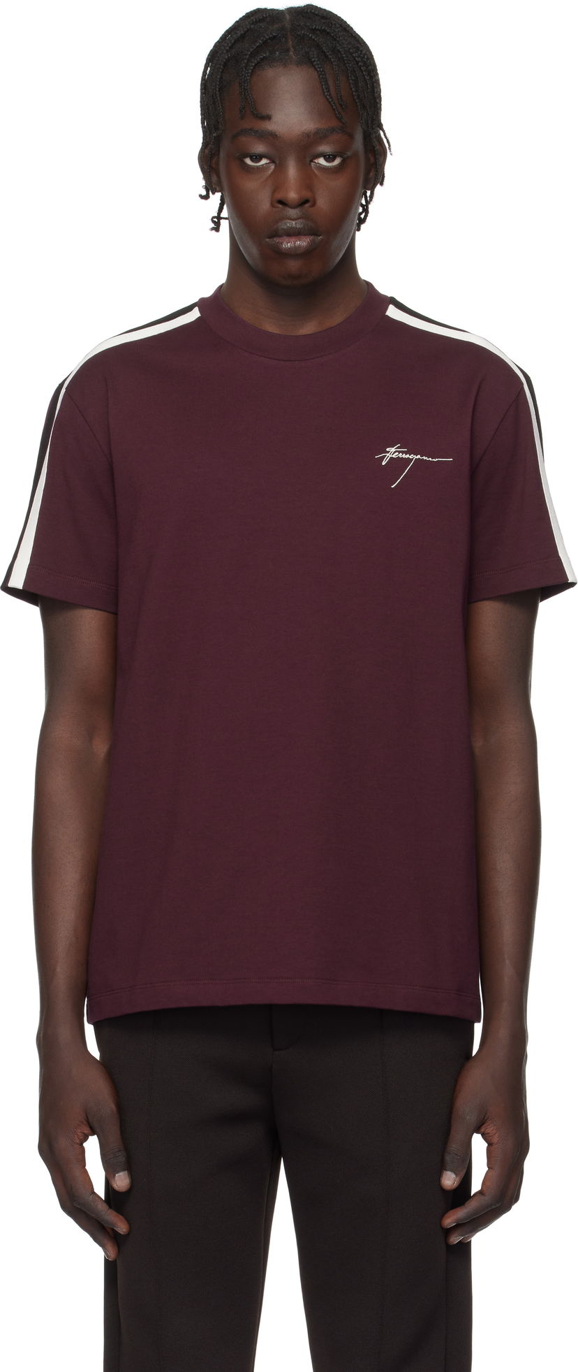 Majica FERRAGAMO Ferragamo Contrasting Stripe T-Shirt Bordo | 781307