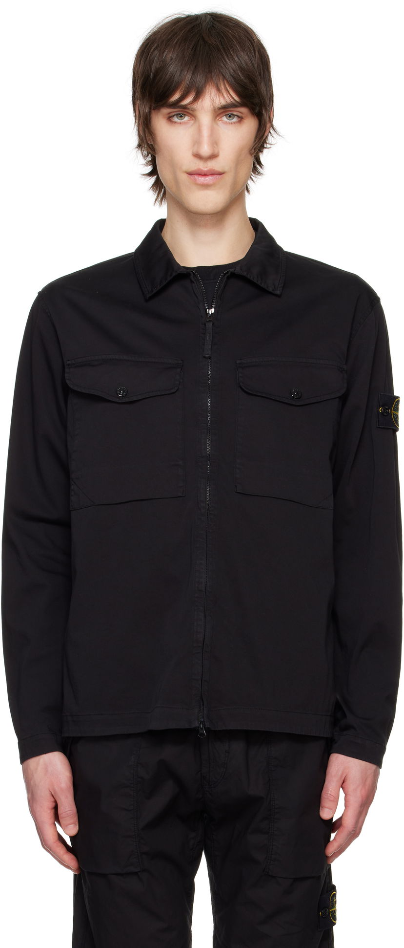 Srajce Stone Island Stretch Cotton Overshirt Črna | K1S15 1200128 S0012