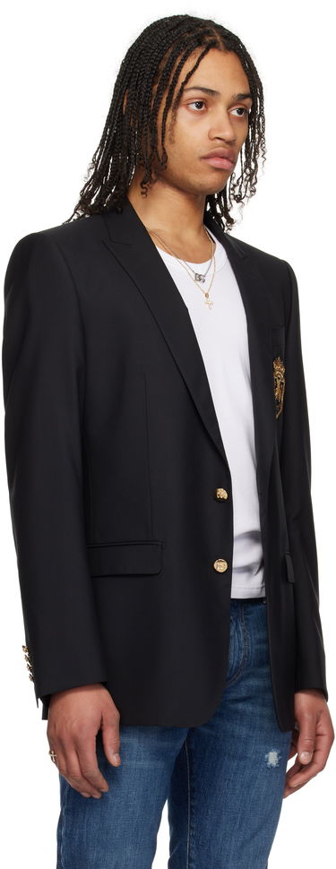 Jakna Dolce & Gabbana Dolce&Gabbana Single-Breasted Wool & Silk Blazer with Patch Črna | G2LK0ZFU3H1, 1