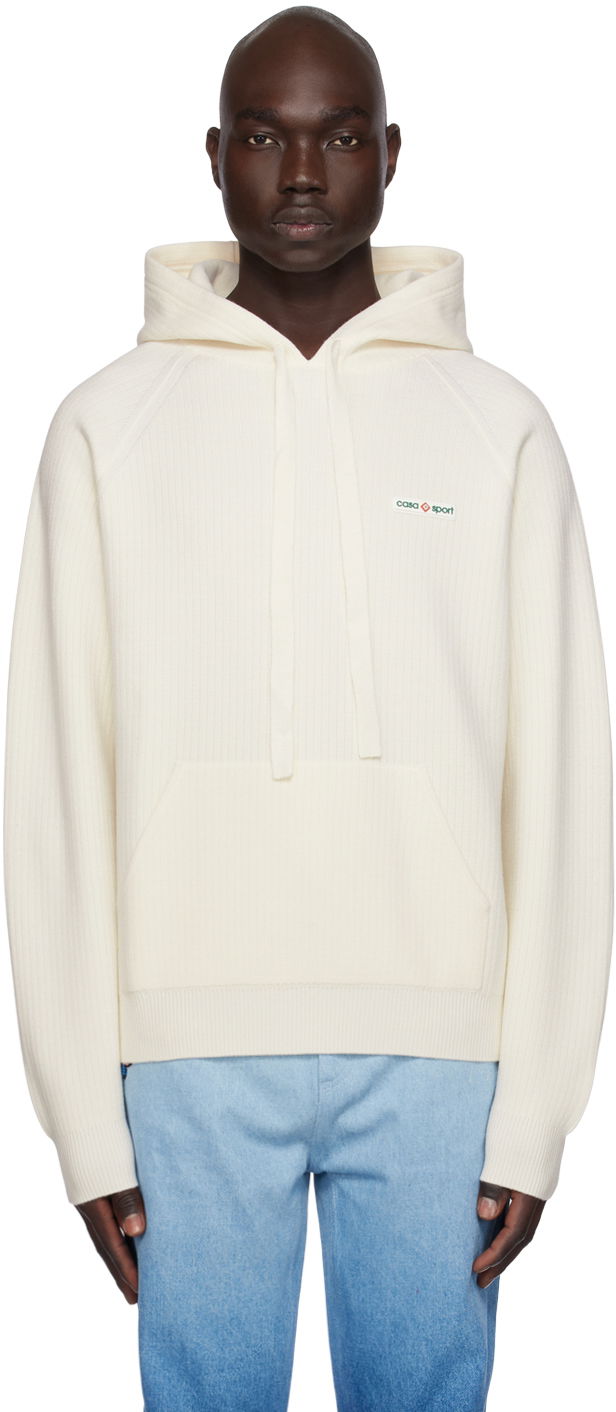 Pulover Casablanca Drawstring Hoodie Bela | MF23-KW-572-01 KNIT WHITE