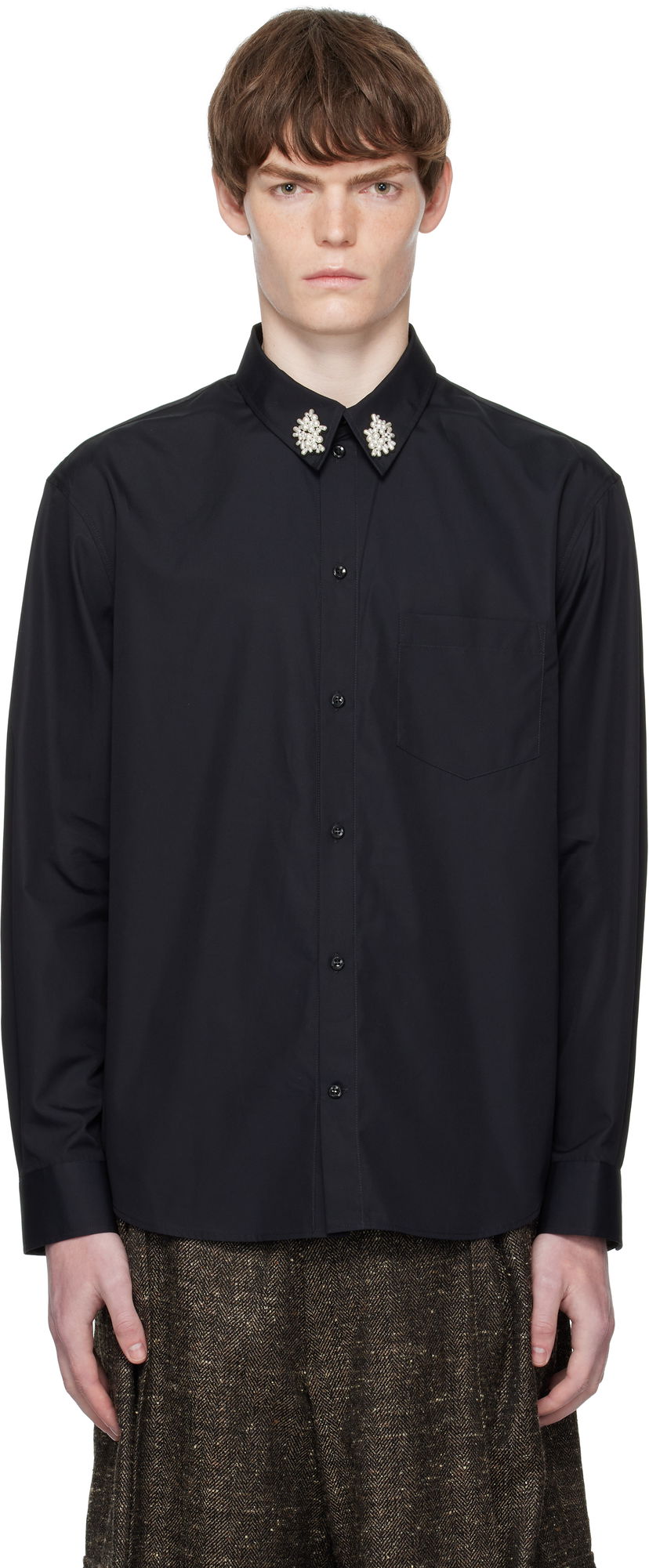 Srajce Simone Rocha Simone Rocha Beaded Flower Cluster Classic Shirt Črna | 5384B 1025