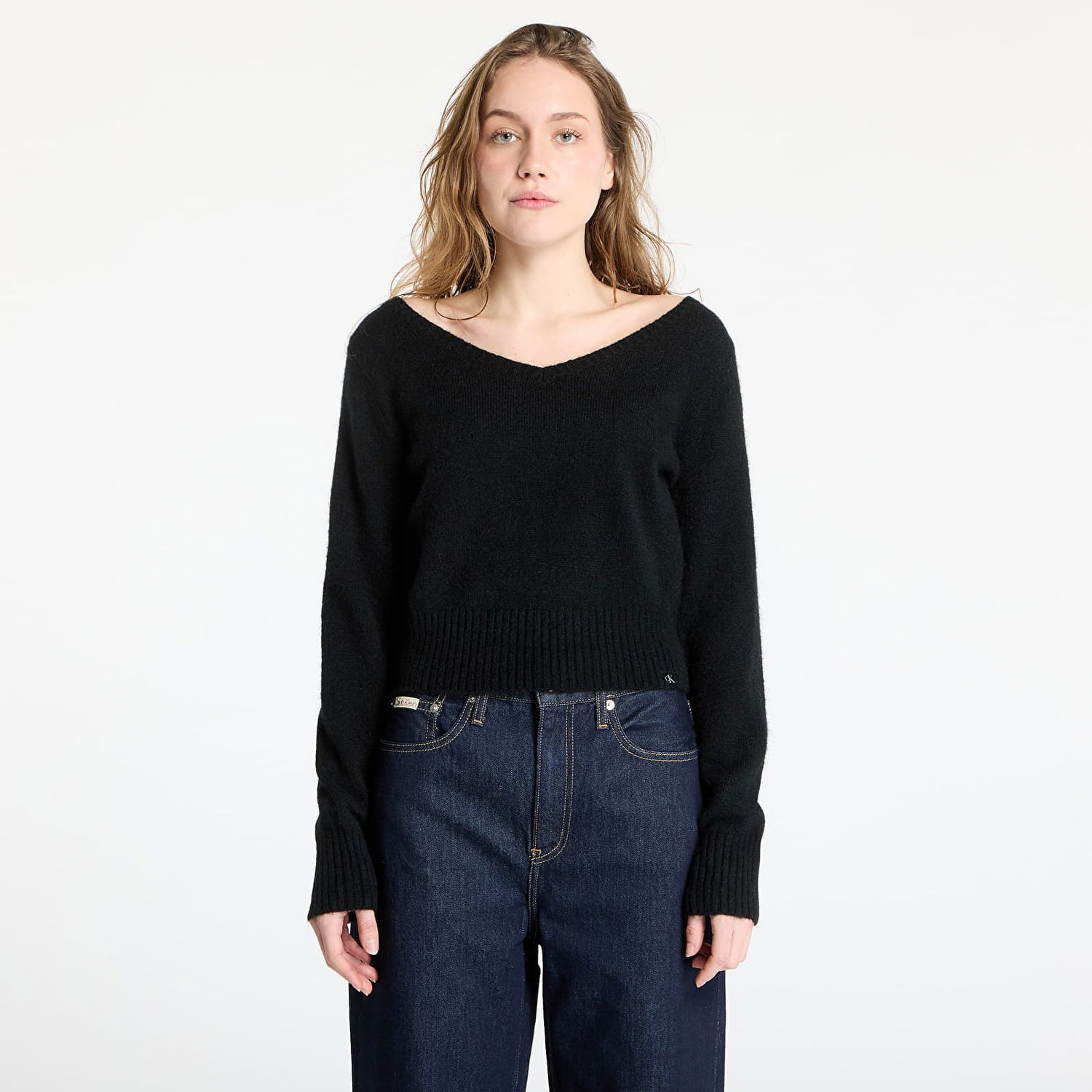Pleteni pulover CALVIN KLEIN Calvin Klein Jeans Fluffy Yarn V-Neck Sweater Črna | J20J224801 BEH, 0