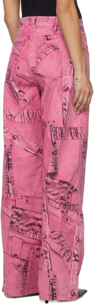 Kavbojke Blumarine Blumarine Trompe L'œil Print Wide-Leg Jeans Roza | P422J128A, 2