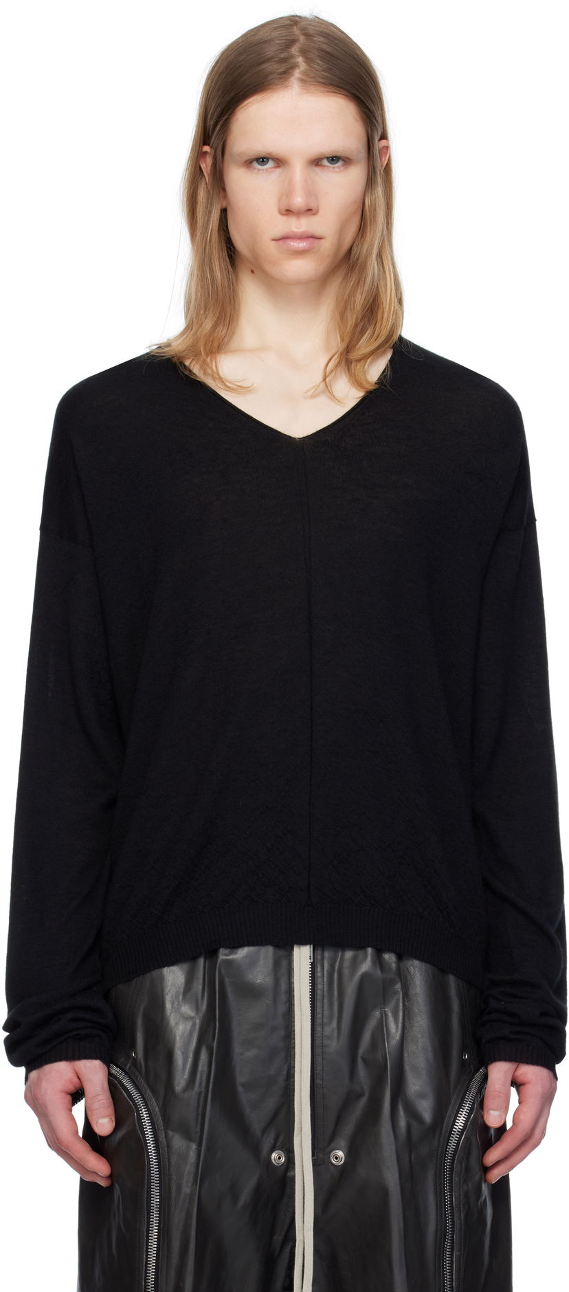 Pleteni pulover Rick Owens Rick Owens Hollywood V-Neck Sweater Črna | RU01E5621 WS