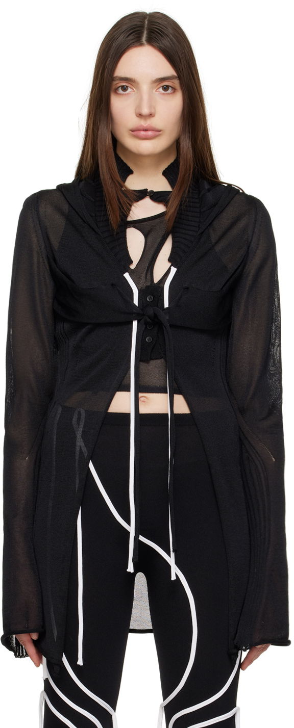 Pleteni pulover Ottolinger Ottolinger Hooded Sheer Cardigan Črna | 705401