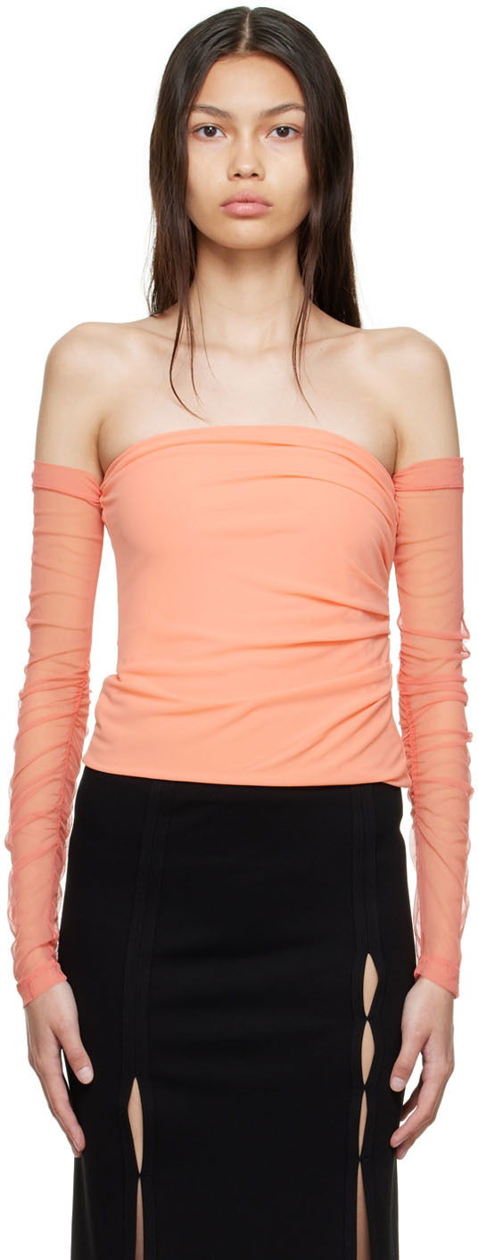 Majica brez rokavov Helmut Lang Off Shoulder Blouse Oranžna | M04HW509