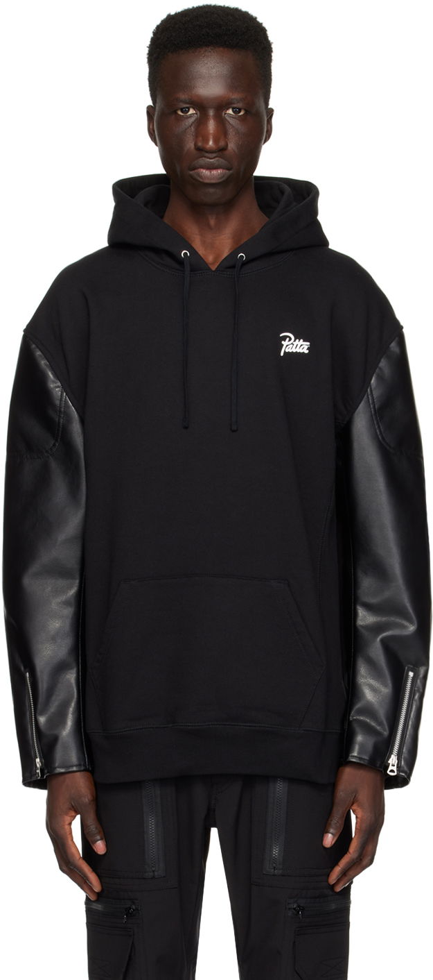 Pulover Junya Watanabe Faux-Leather Sleeve Hoodie Črna | WM-T904-100
