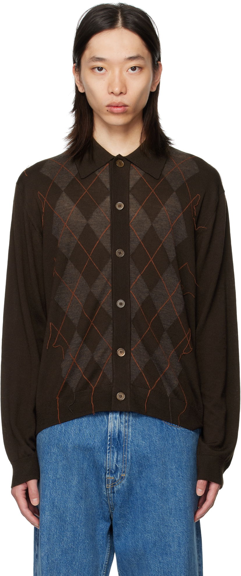Pleteni pulover OUR LEGACY Our Legacy Evening Argyle Cardigan Rjava | M4253EP