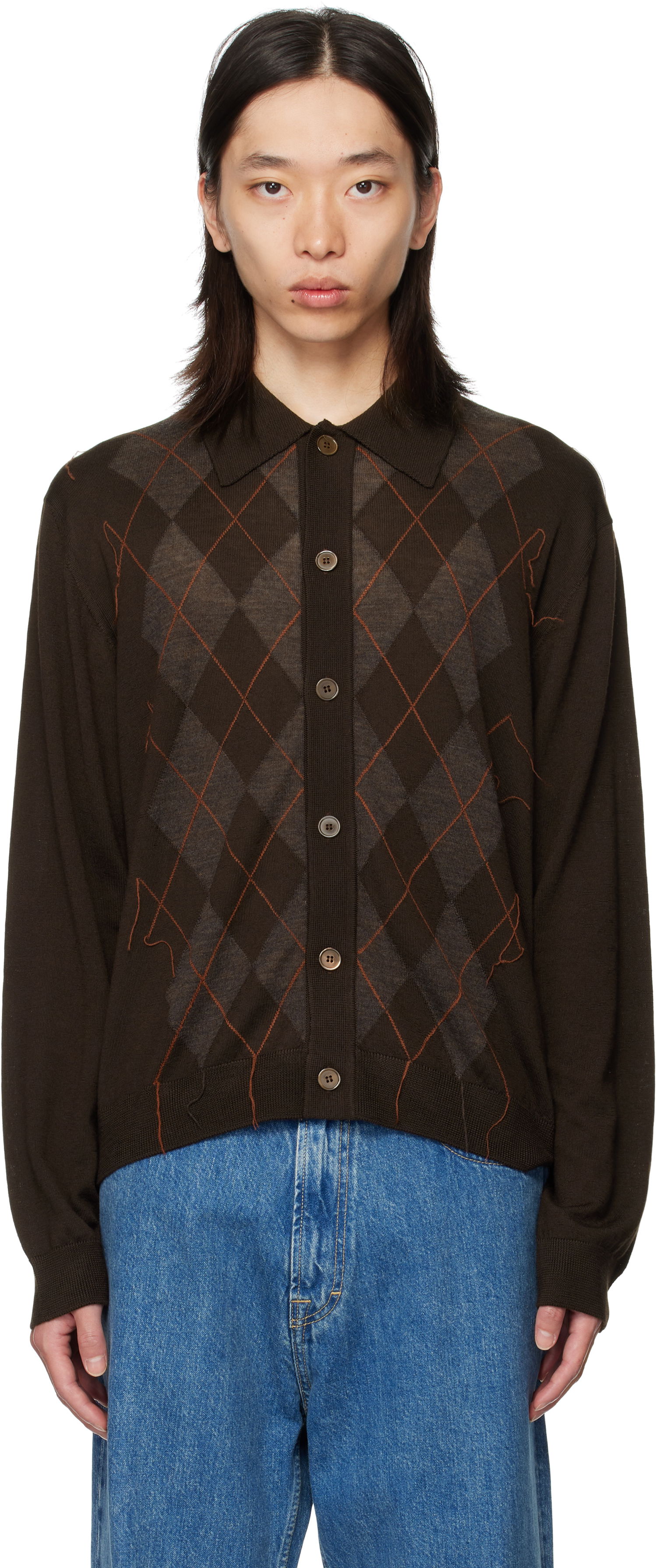 Pleteni pulover OUR LEGACY Our Legacy Evening Argyle Cardigan Rjava | M4253EP, 0