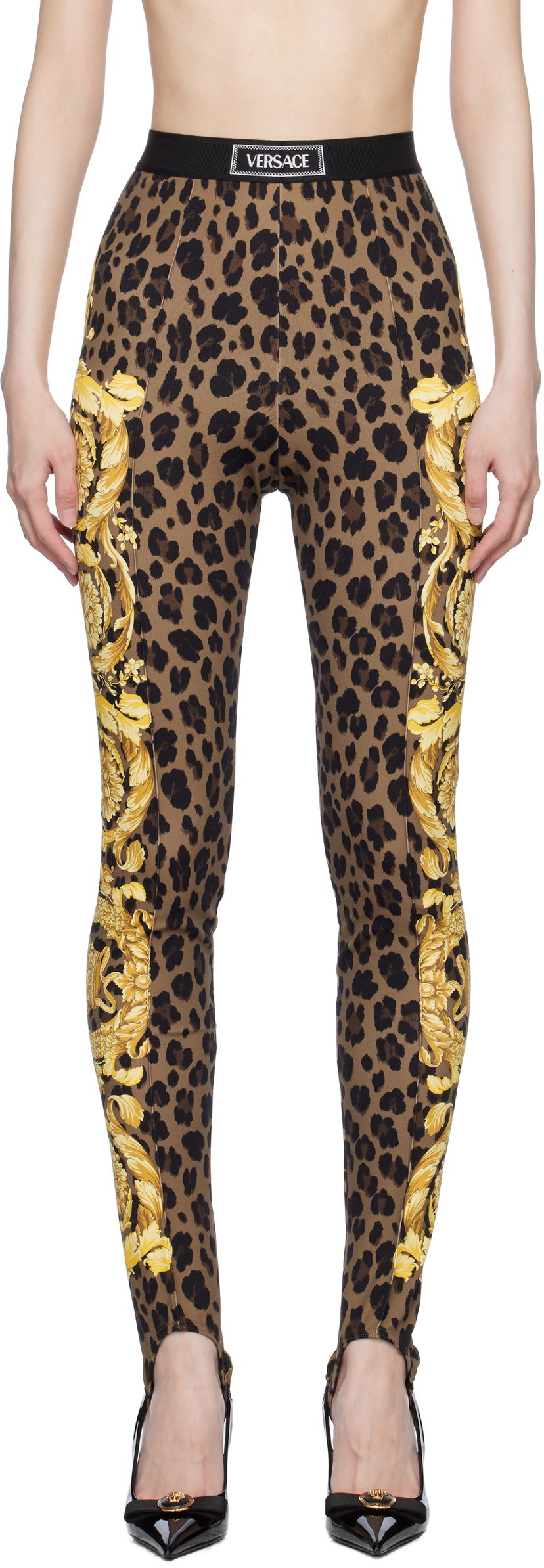 Pajkice Versace Stirrup Leggings With Baroque Print Rjava | 1015879_1A12087_5N440