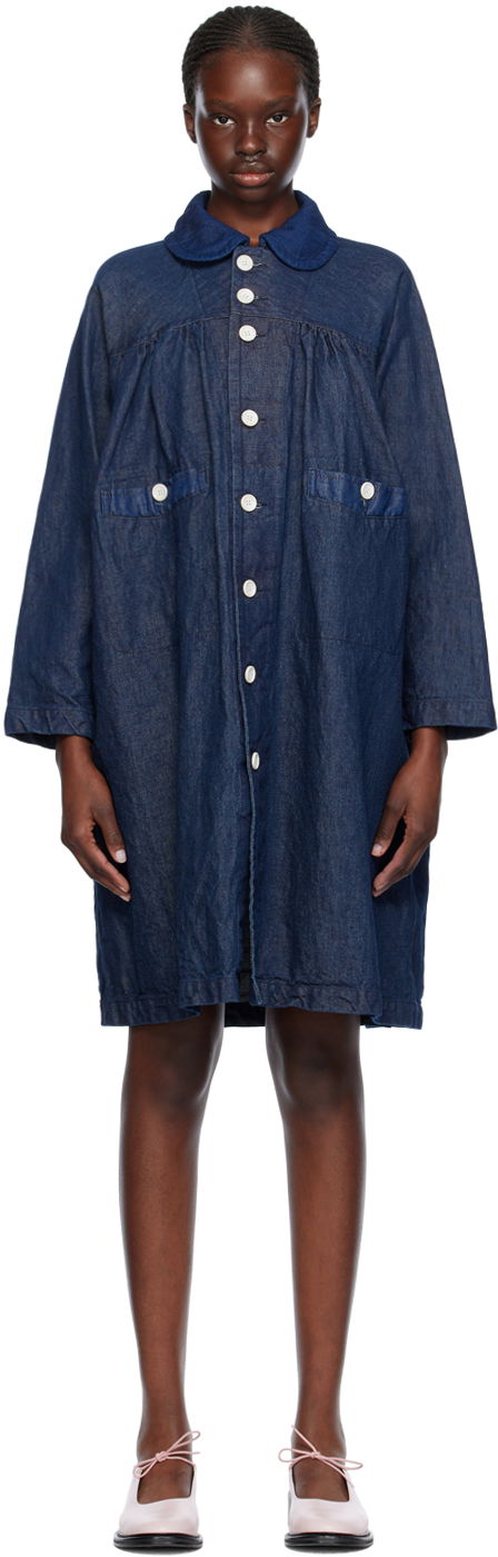 Obleke Comme des Garçons Comme Des Garçons Gathered Reversible Denim Coat Modra | TM-C009-051