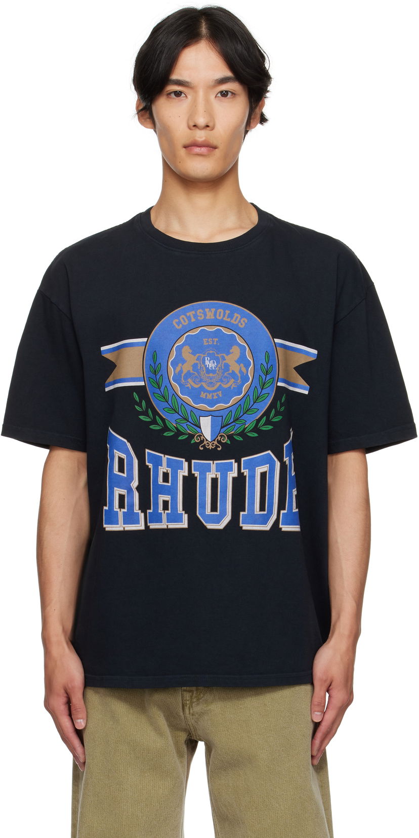 Majica Rhude Rhude 'Cotswold' Crest Graphic Tee Črna | RHPF25TT06012