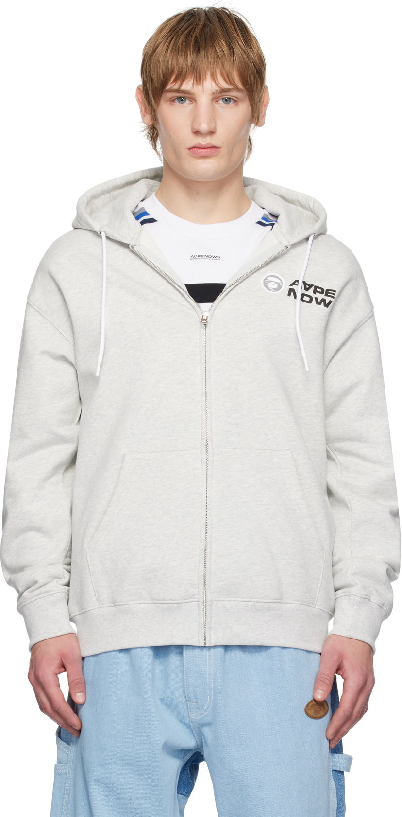 Pulover AAPE by A Bathing Ape AAPE by A Bathing Ape 'AAPE NOW' Zip-Up Hoodie Siva | AAPSWMB327XANWH2