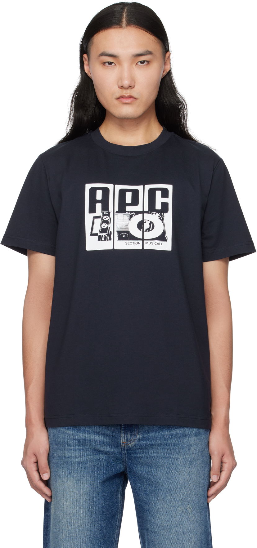 Majica A.P.C. Graphic Print Cotton T-Shirt Mornarica | COBQX-M26485