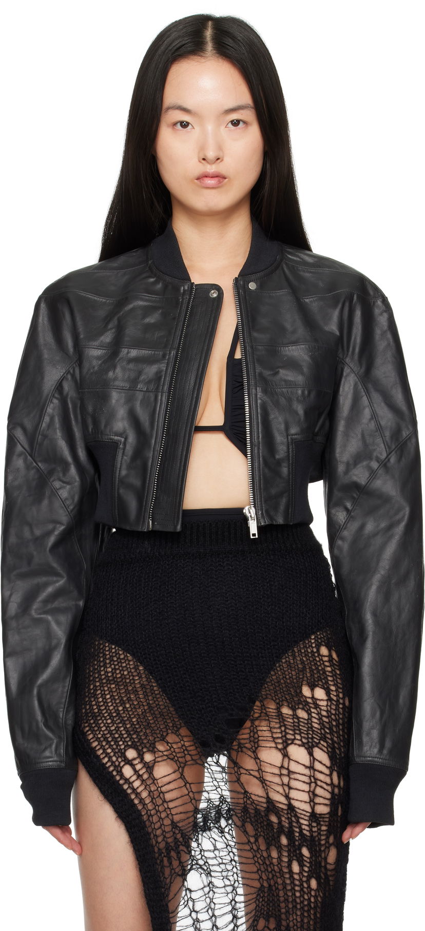 Bomber jakna Rick Owens Rick Owens Hollywood Girdered Cropped Leather Bomber Jacket Črna | RP01E7713 LTP
