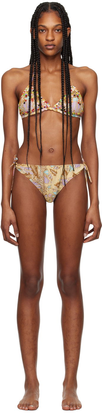 Kopalke Anna Sui Beaded Triangle Bikini Set Bež | 324A60