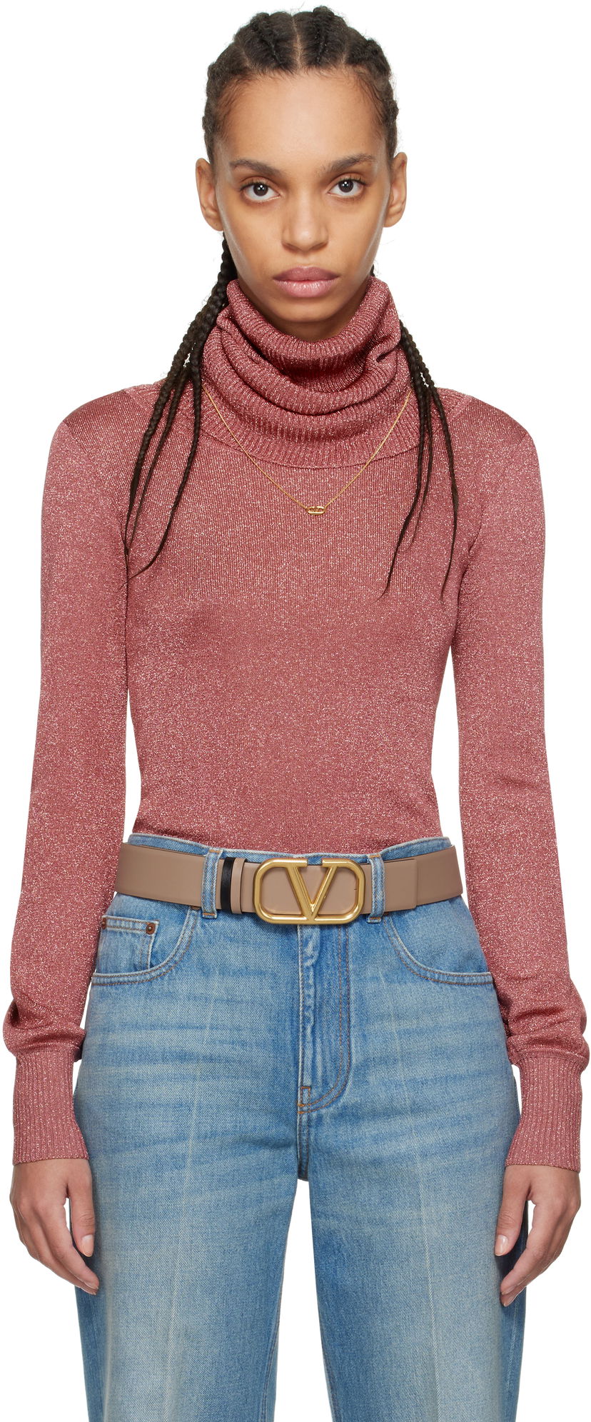Pleteni pulover Valentino Valentino Lurex Turtleneck Sweater Roza | 6B3KC63A93T