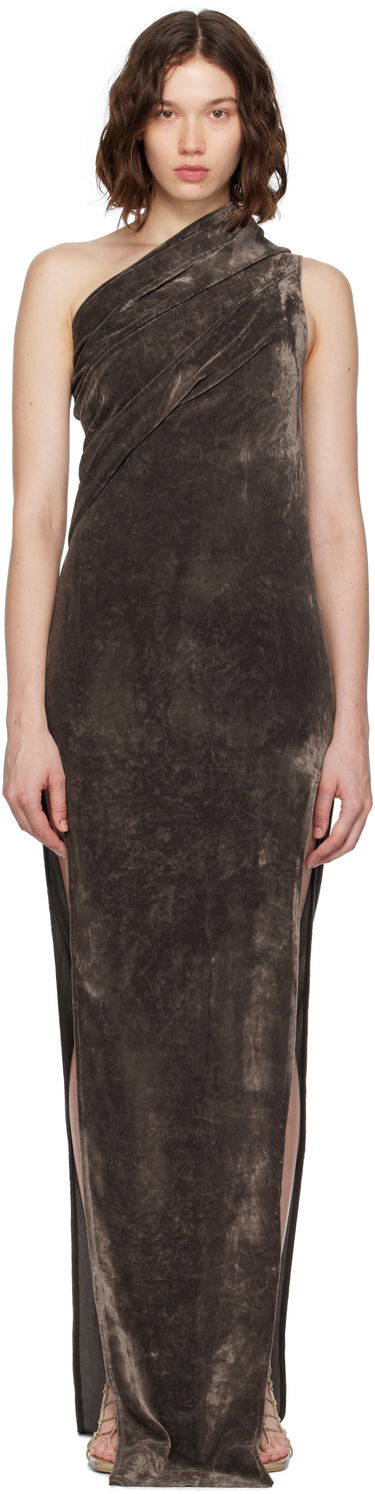 Obleke Rick Owens Rick Owens Athena Arrowhead One-Shoulder Maxi Dress Rjava | RP02E4509 V, 0
