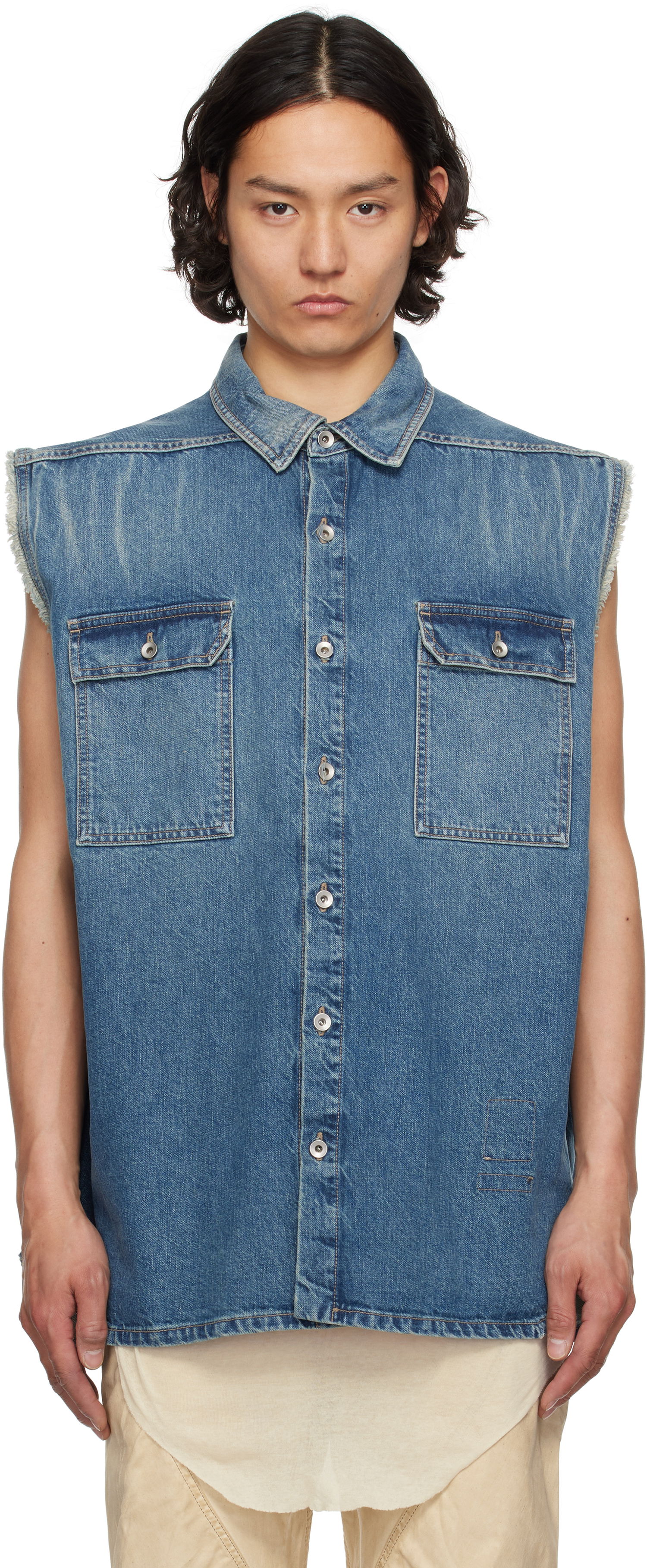 Srajce Rick Owens Rick Owens DRKSHDW Hollywood Jumbo Denim Sleeveless Overshirt Modra | DU01E3764 DWB, 0