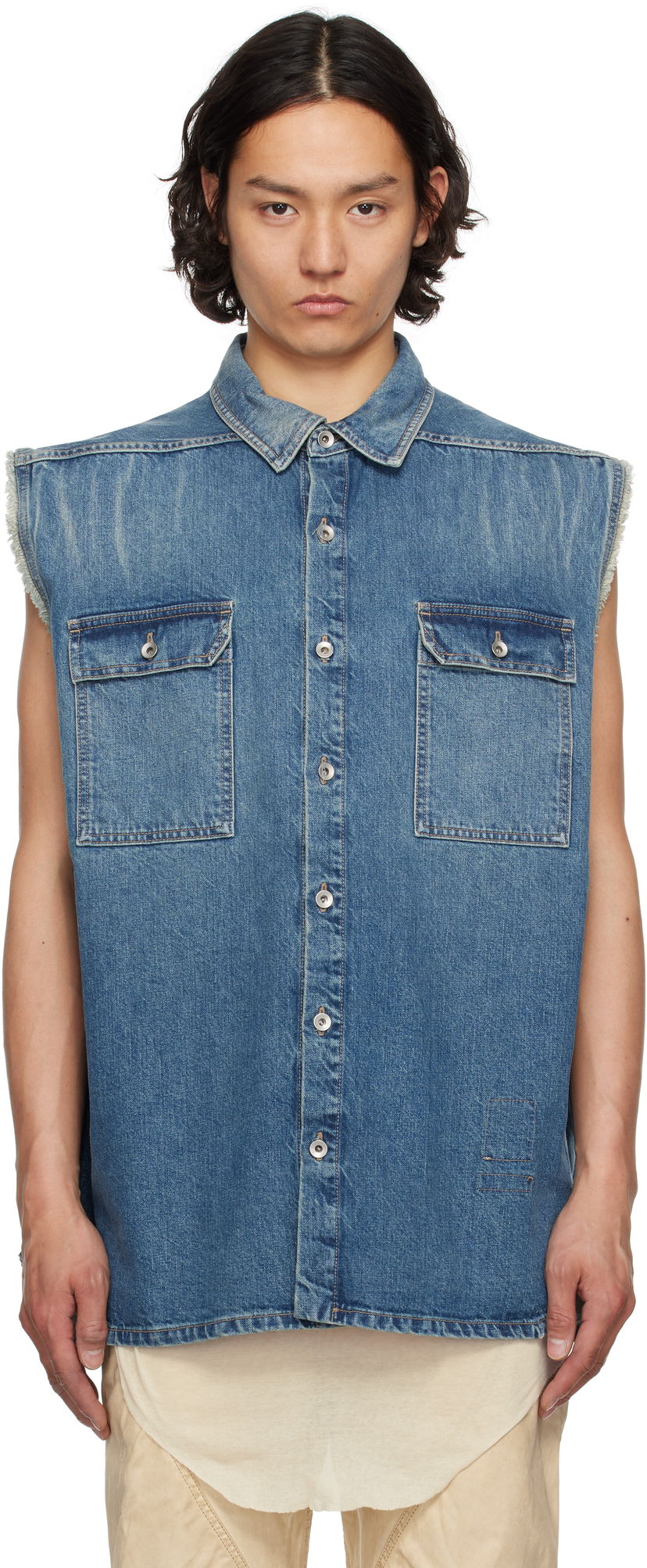 Srajce Rick Owens Rick Owens DRKSHDW Hollywood Jumbo Denim Sleeveless Overshirt Modra | DU01E3764 DWB