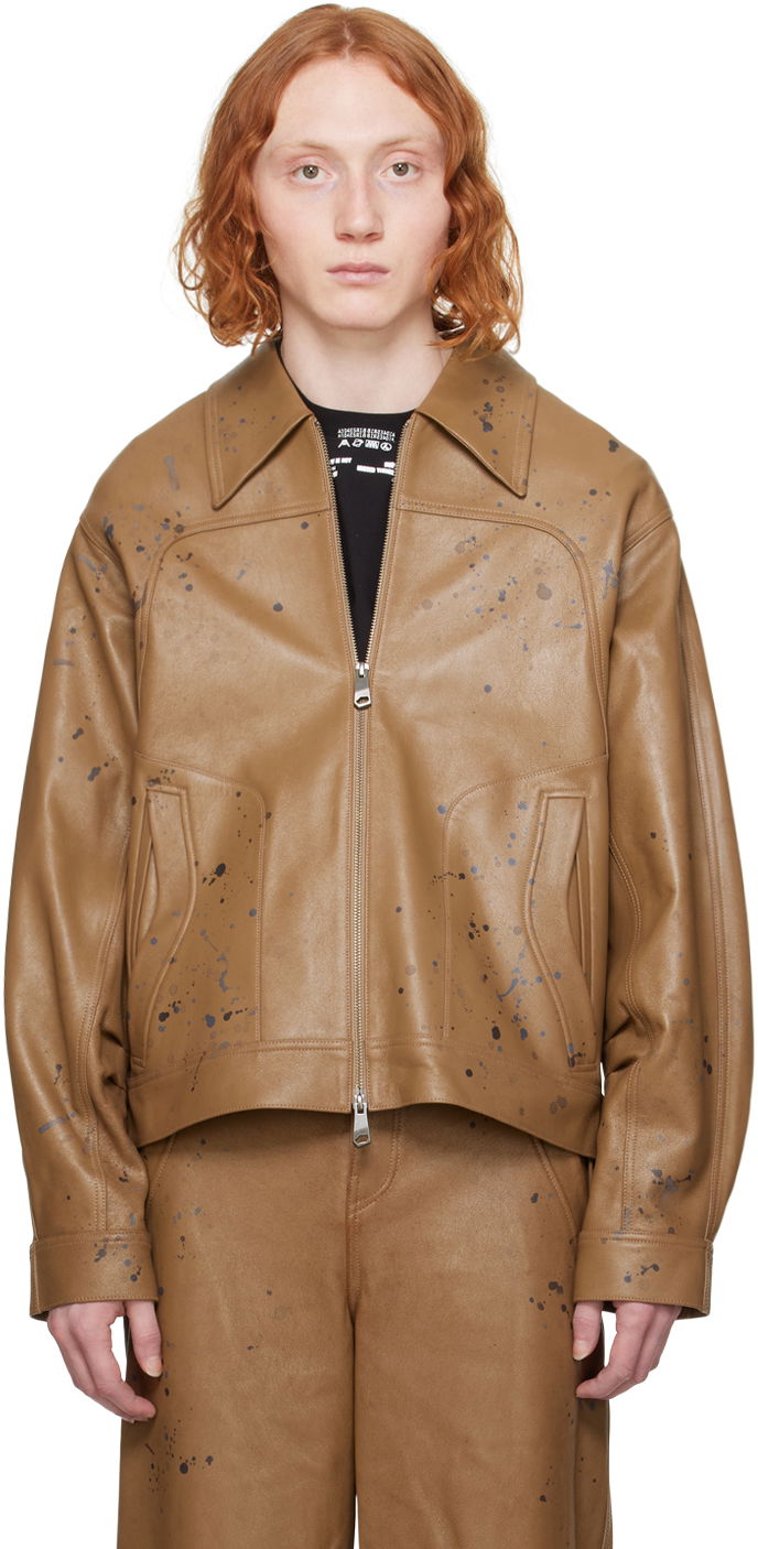 Jakna ADER ERROR Paint Splatter Cropped Leather Jacket Rjava | BN01SSJK0101BR