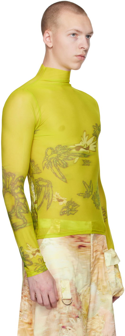 Pleteni pulover Collina Strada Collina Strada Thumbtastic Floral Print Mesh Turtleneck Zelena | XX3340, 1