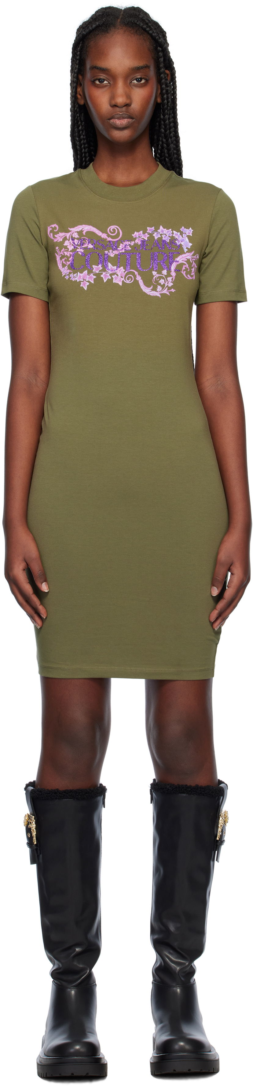 Obleke Versace Couture Logo T-Shirt Dress Zelena | E77HAOE06_ECJ02E