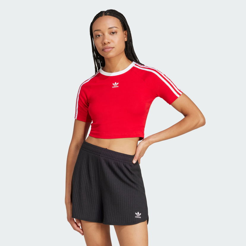 Krop-top adidas Performance 3-Stripes Crop T-Shirt Rdeča | JD0303